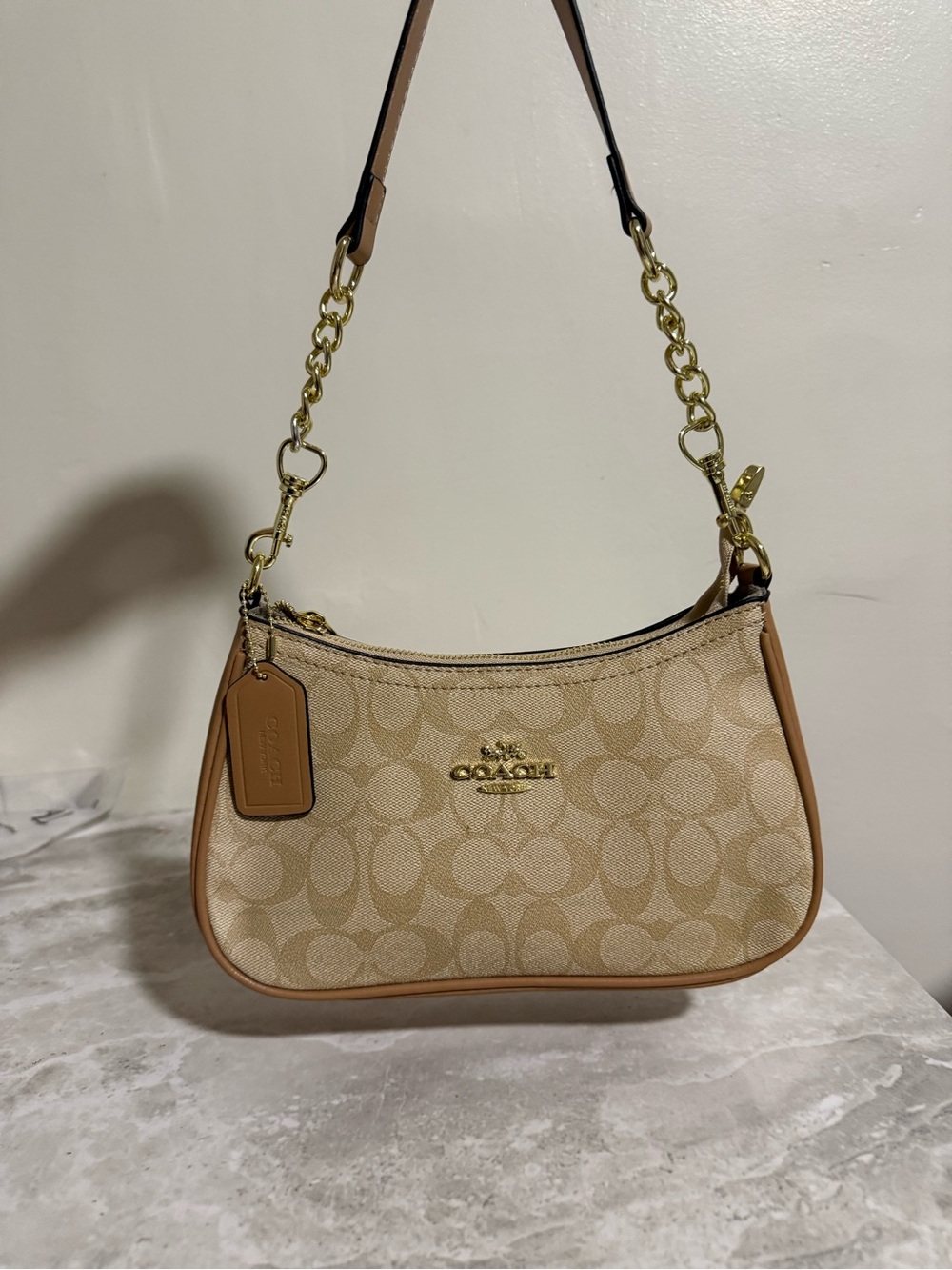 Coach Tan & Beige Signature Canvas Shoulder Bag